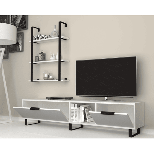 Conjunto de móvel de TV e prateleira ZENA, branco Conjunto de móvel de TV e prateleira ZENA, branco