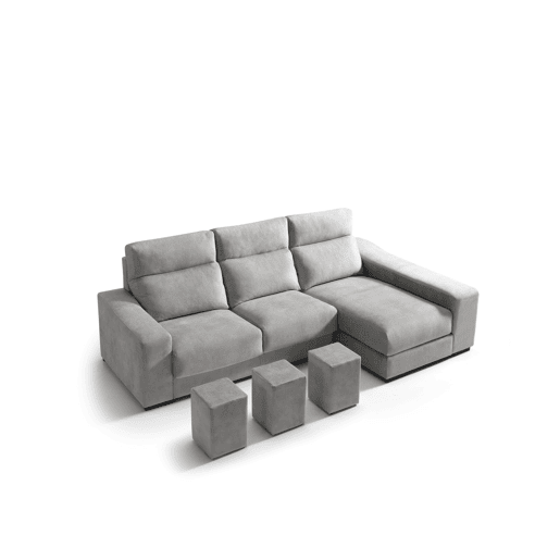 Chaise longue 4 lugares FULL com 3 puffs lado dereito cinza claro
