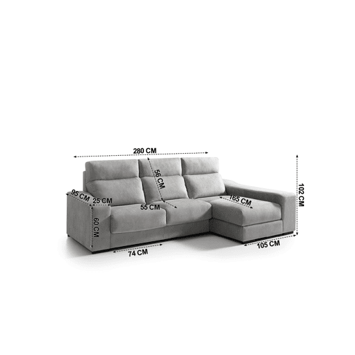 Chaise longue 4 lugares FULL com 3 puffs lado dereito cinza claro