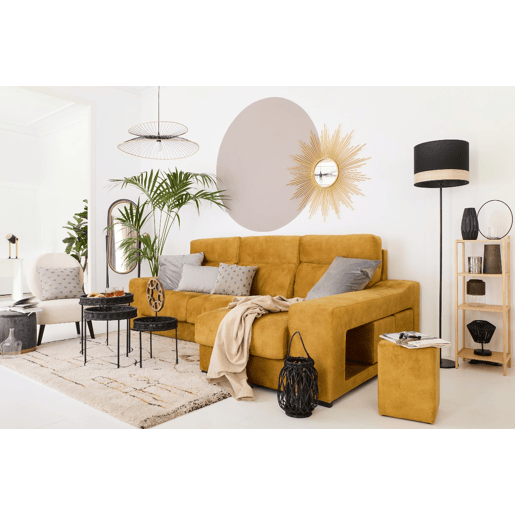Chaise longue 4 lugares FULL com 3 puffs lado dereito mostarda