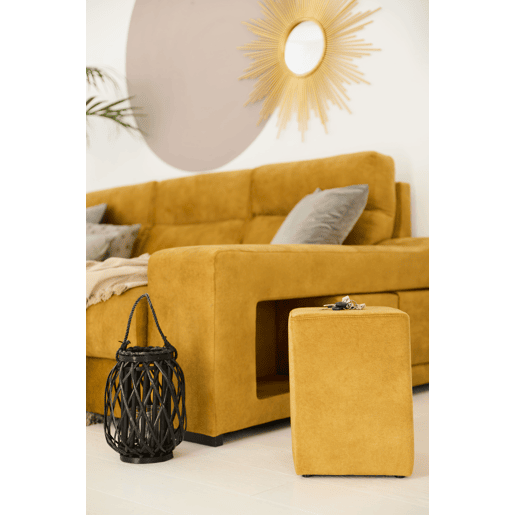 Chaise longue 4 lugares FULL com 3 puffs lado dereito mostarda
