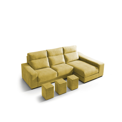 Chaise longue 4 lugares FULL com 3 puffs lado dereito mostarda