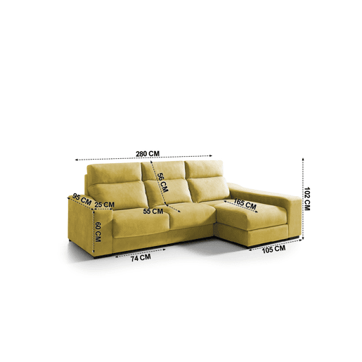 Chaise longue 4 lugares FULL com 3 puffs lado dereito mostarda