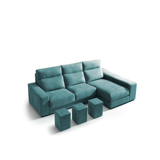 Chaise longue 4 lugares FULL com 3 puffs lado dereito petrãleo