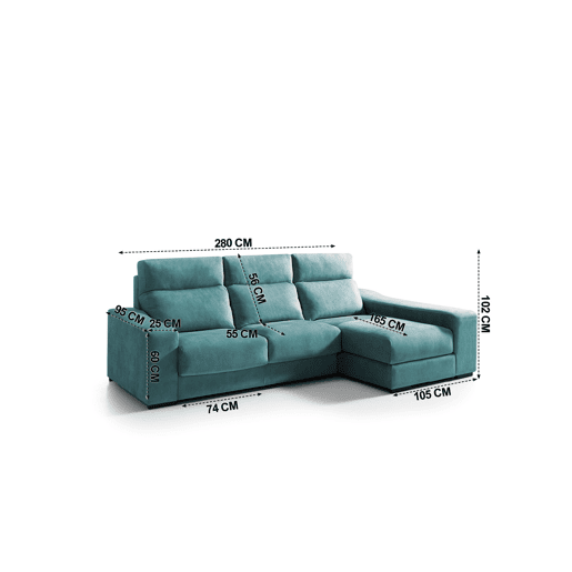 Chaise longue 4 lugares FULL com 3 puffs lado dereito petrãleo