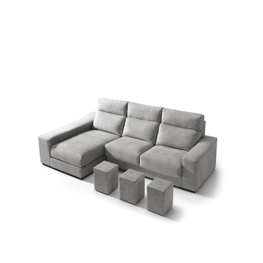Chaise longue esquerda 4 lugares FULL com 3 puffs cinza claro Chaise longue esquerda 4 lugares FULL com 3 puffs cinza claro