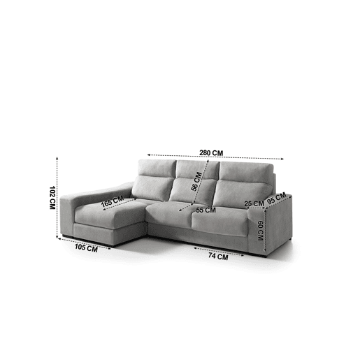 Chaise longue esquerda 4 lugares FULL com 3 puffs cinza claro Chaise longue esquerda 4 lugares FULL com 3 puffs cinza claro
