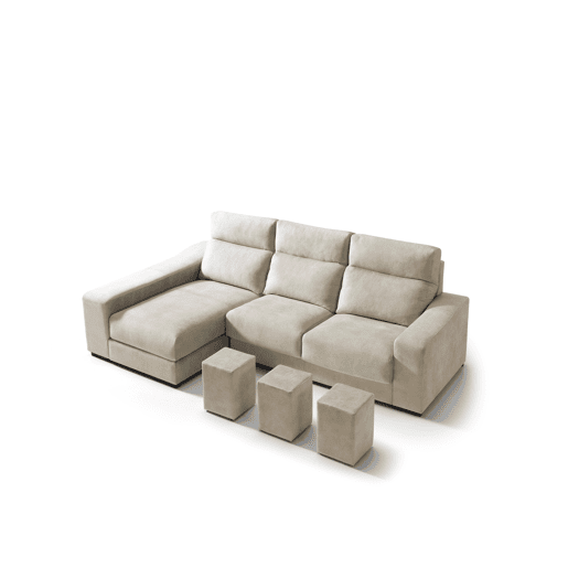 Chaise longue 4 lugares FULL com 3 puffs lado esquerdo bege