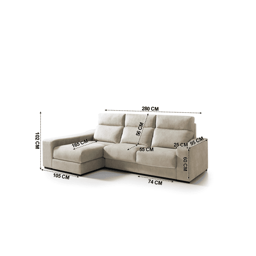 Chaise longue 4 lugares FULL com 3 puffs lado esquerdo bege