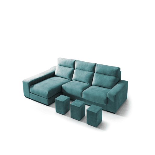 Chaise longue 4 lugares FULL com 3 puffs lado esquerdo petrãleo