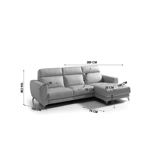 Chaise longue relax elétrica SALMA dereita 4 lugares cinza
