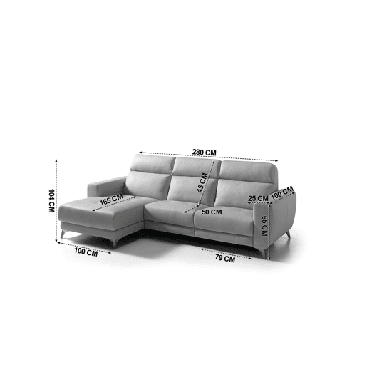 Chaise longue relax elétrica SALMA esquerda 4 lugares cinza