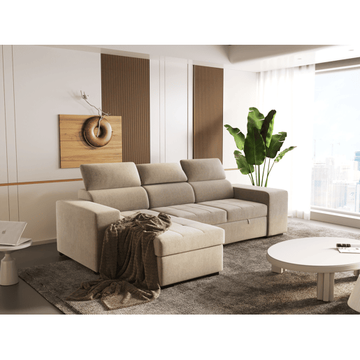 Chaise longue cama PHOENIX reversível 4 lugares bege