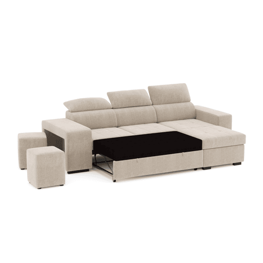 Chaise longue cama PHOENIX reversível 4 lugares bege