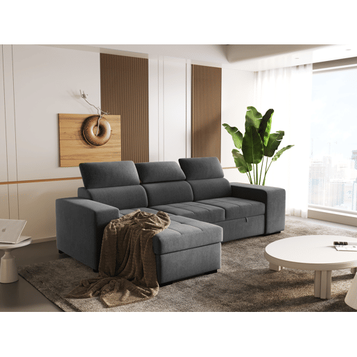 Chaise longue cama PHOENIX reversível 4 lugares cinza