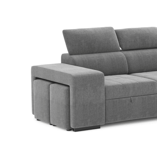 Chaise longue cama PHOENIX reversível 4 lugares cinza