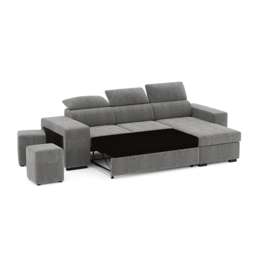 Chaise longue cama PHOENIX reversível 4 lugares cinza