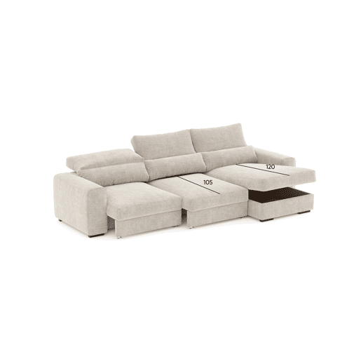 Chaise longue cama LANDON reversível 5 lugares bege