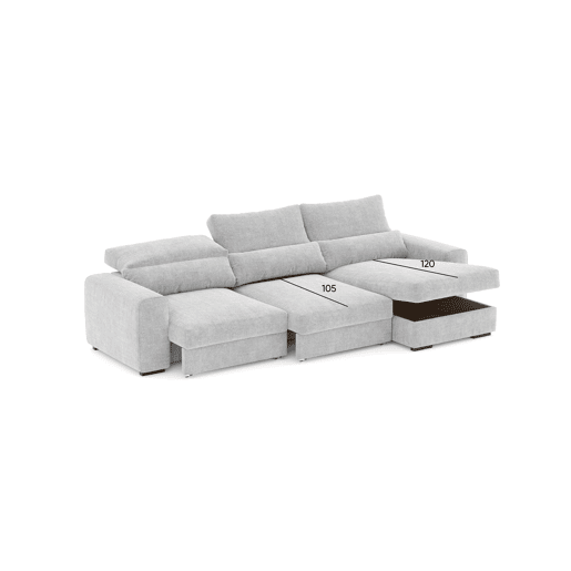 Chaise longue cama LANDON reversível 5 lugares cinza