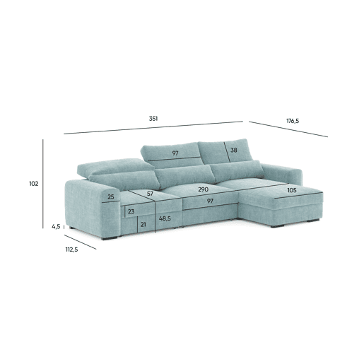 Chaise longue cama LANDON reversível 5 lugares verde