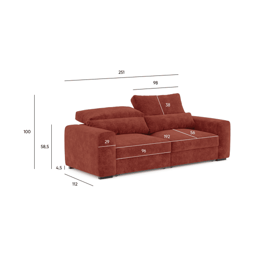 Sofá 3 lugares conversível em cama LANDON terracota