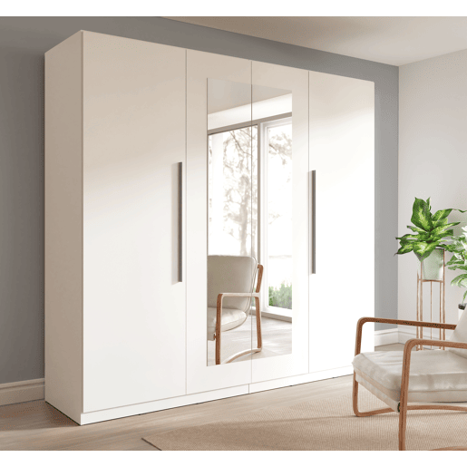Roupeiro HELEN portas batentes 2 espelhos 227x212cm branco