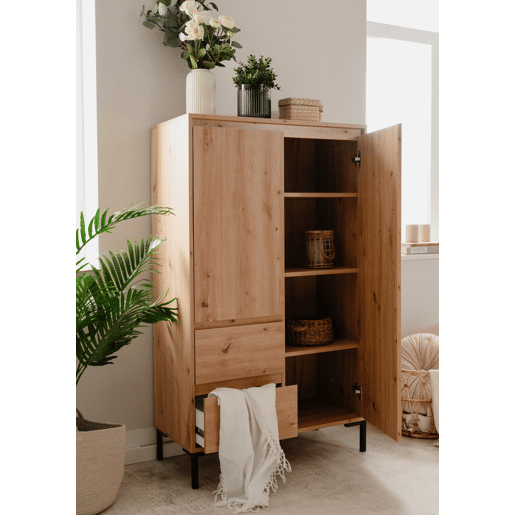 Roupeiro KORSIKA portas batentes e 2 gavetas 81x139cm carvalho
