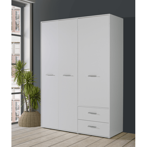 Roupeiro MOKARIS portas batentes e 2 gavetas 144x200cm branco