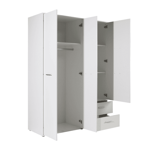 Roupeiro MOKARIS portas batentes e 2 gavetas 144x200cm branco