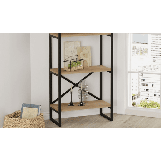 Estante MILENA 58 cm estrutura preta e prateleiras em carvalho