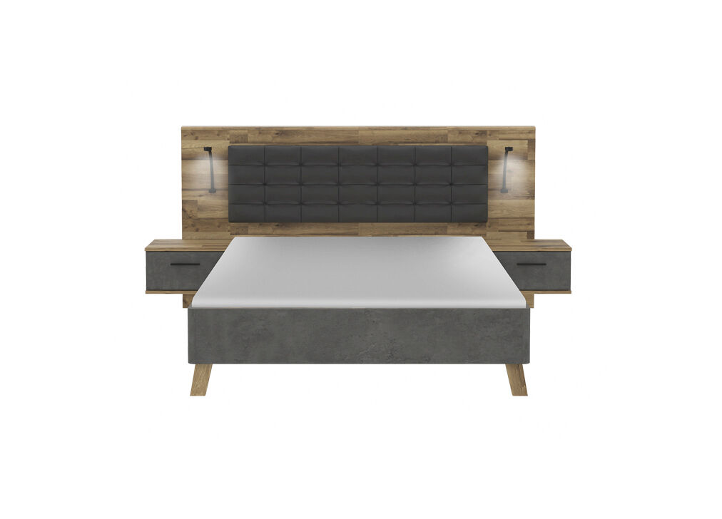 Conjunto cama 150x190cm con cabecero y mesitas de noche ricciano - conforama