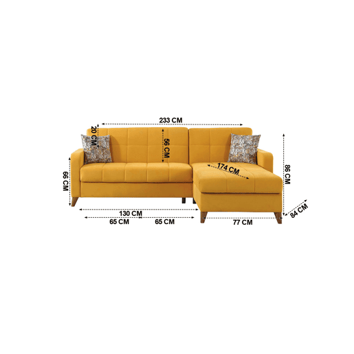 Chaise longue com cama LIKA reversível 4 lugares amarelo