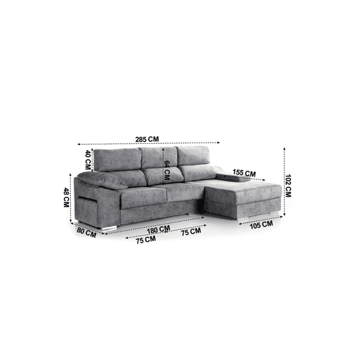 Chaise longue DANIELA II dereita 4 lugares antracite