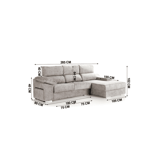 Chaise longue DANIELA II dereita 4 lugares cinza