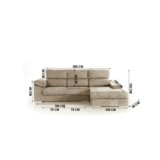 Chaise longue DANIELA II dereita 4 lugares bege