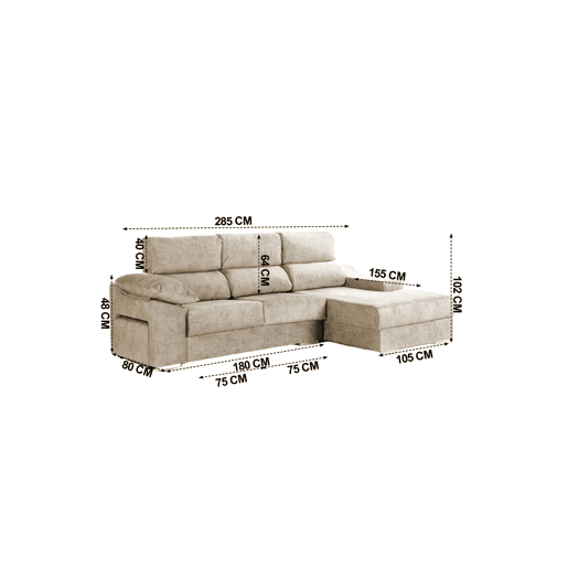 Chaise longue DANIELA II dereita 4 lugares bege