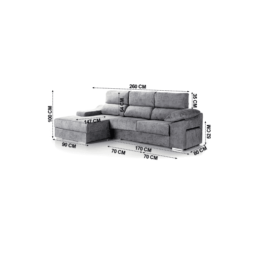 Chaise longue DANIELA II esquerda 4 lugares antracite Chaise longue DANIELA II esquerda 4 lugares antracite