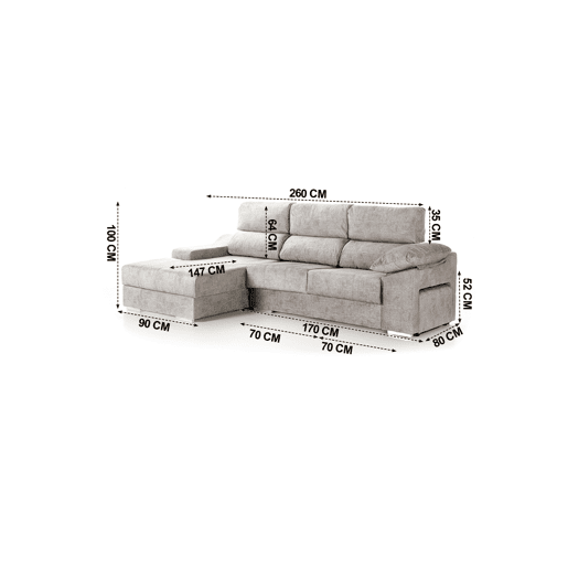 Chaise longue DANIELA II esquerda 4 lugares cinza Chaise longue DANIELA II esquerda 4 lugares cinza