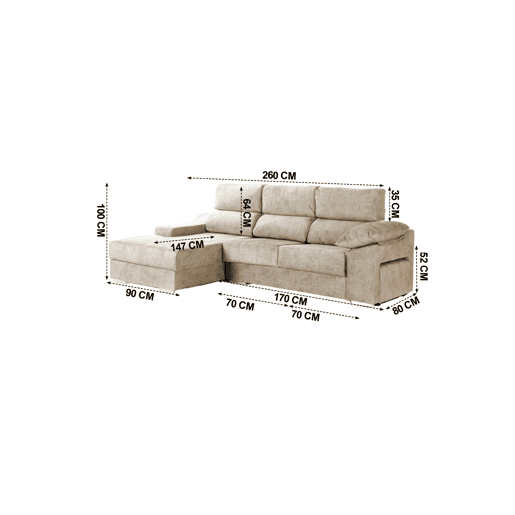 Chaise longue DANIELA II esquerda 4 lugares bege