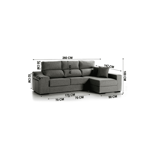 Chaise longue LUCIA IV dereita 4 lugares cinza