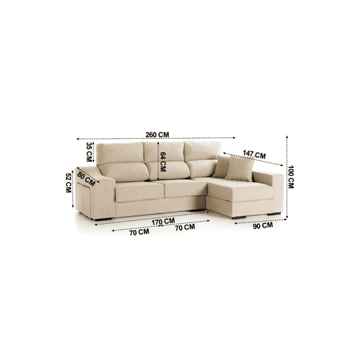 Chaise longue LUCIA IV dereita 4 lugares bege