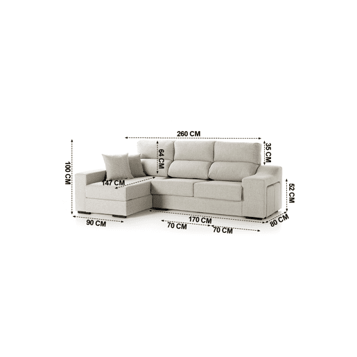 Chaise longue LUCIA IV esquerda 4 lugares cinza claro