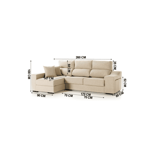 Chaise longue LUCIA IV esquerda 4 lugares bege