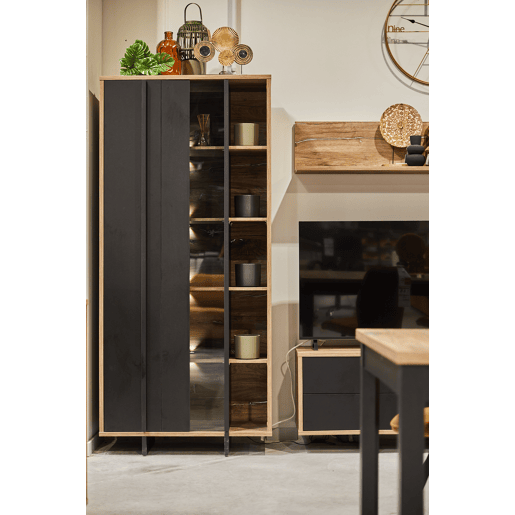 Vitrine de 1 porta JOKKAZ carvalho e preto