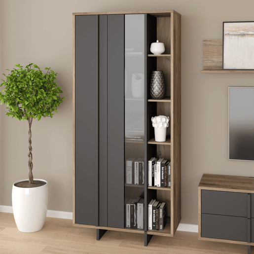 Vitrine de 1 porta JOKKAZ carvalho e preto