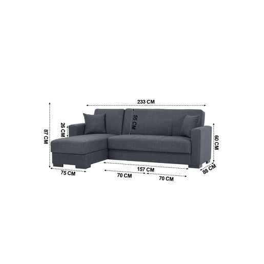 Chaise longue ANGELO com cama reversível 3 lugares cinza escuro