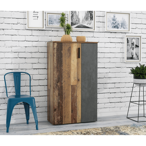 Sapateira com 2 portas e 5 prateleiras BOOTS preto e madeira