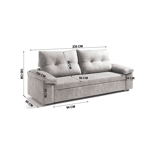 Sofá cama MIXX com almofadas no encosto 3 lugares vison Sofá cama MIXX com almofadas no encosto 3 lugares vison