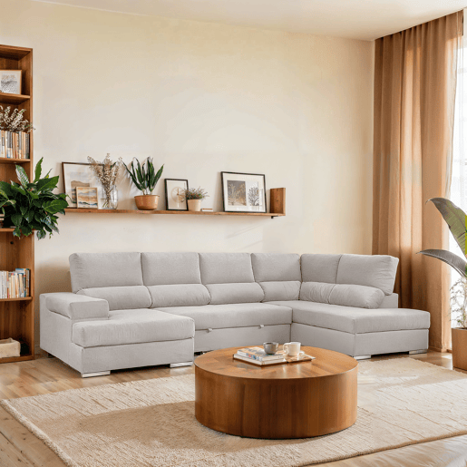 Sofá de canto dereito com cama 5 lugares BARI XXL cinza claro