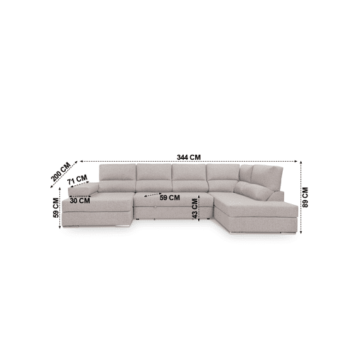 Sofá de canto dereito com cama 5 lugares BARI XXL cinza claro